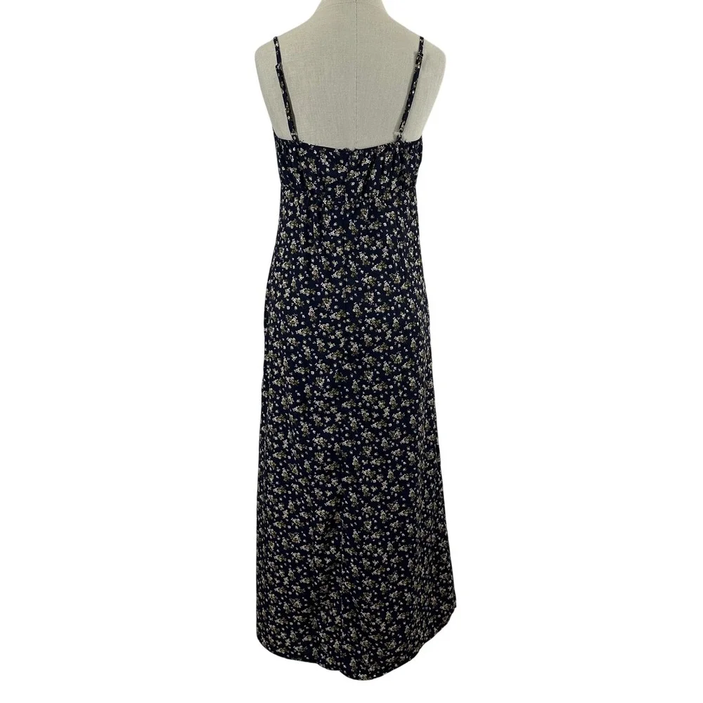 Blu Pepper Navy Blue Floral Lace‎ Trim Maxi Dress Sweetheart Neck Women's M Boho - Picture 3 of 12